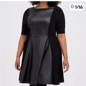 Torrid Womens Black Faux Leather Skater Fit Flare Dress 0/L/12 Academia Grunge